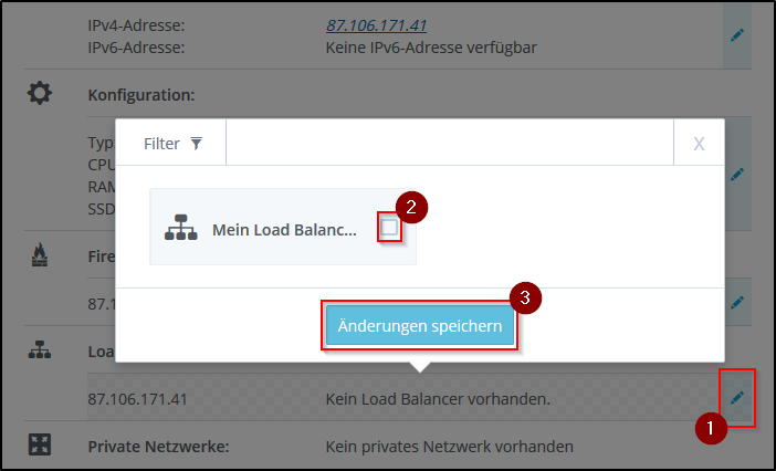 Zuweisung Load Balancer zum Server Zuweisung Load Balancer zum Server