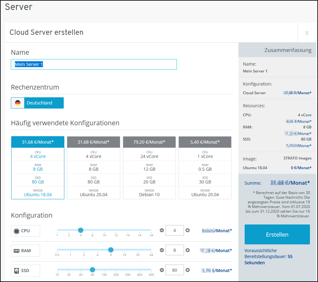 Server einstellen Server einstellen
