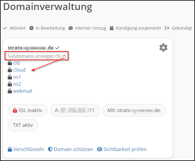 Subdomains verwalten