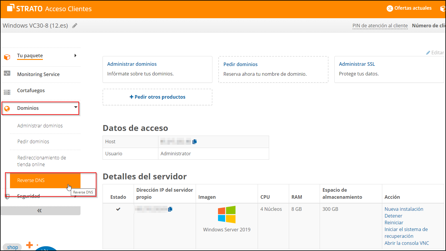 Menu DNS inverso Menu DNS inverso