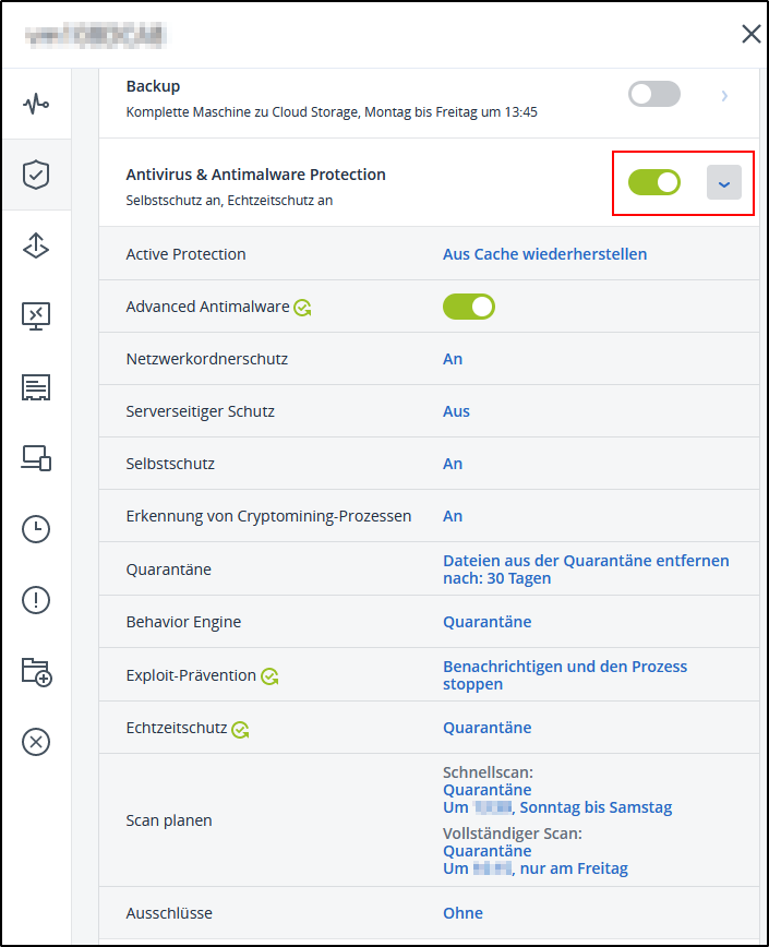 Antivirus Plan bearbeiten Antivirus Plan bearbeiten