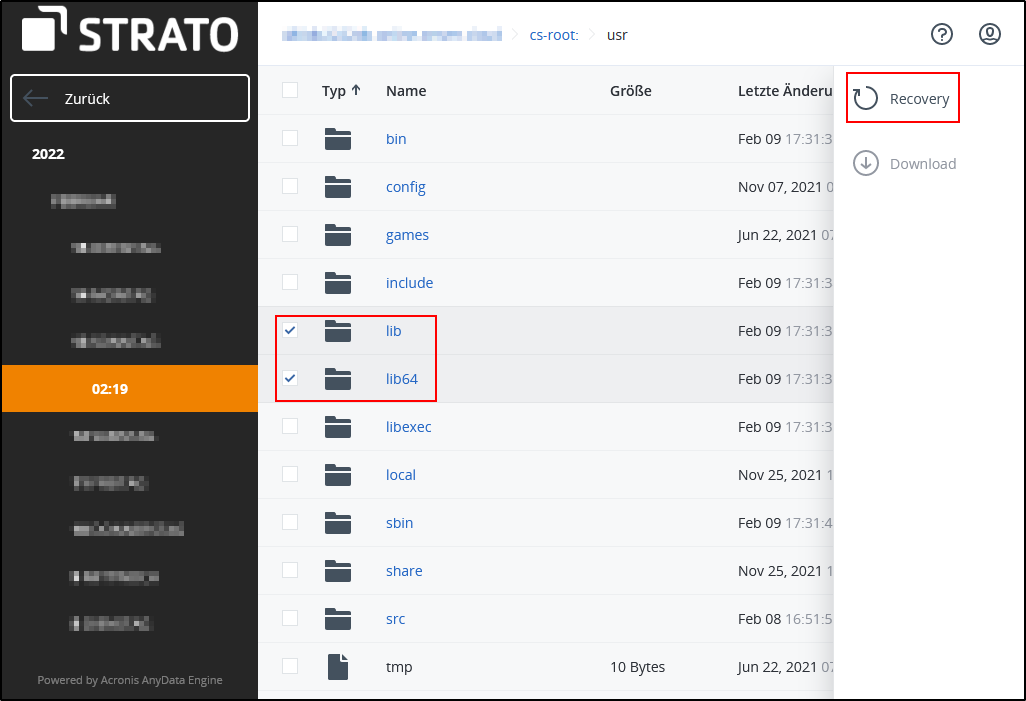 Recovery auswählen Recovery auswählen
