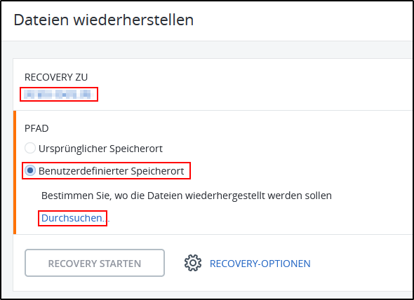 Recovery-Einstellungen Recovery-Einstellungen