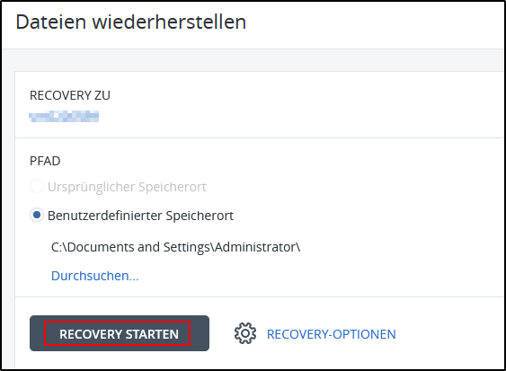 Recovery starten Recovery starten