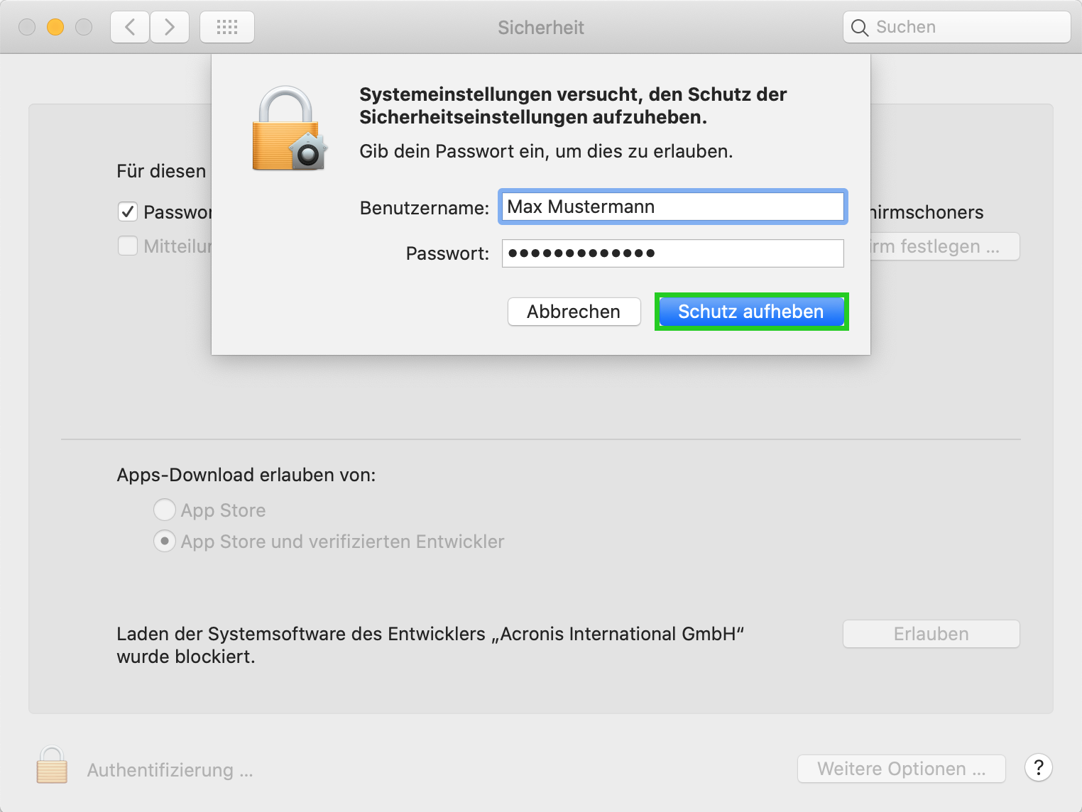 Mac-Agent - Schutz aufheben Mac-Agent - Schutz aufheben