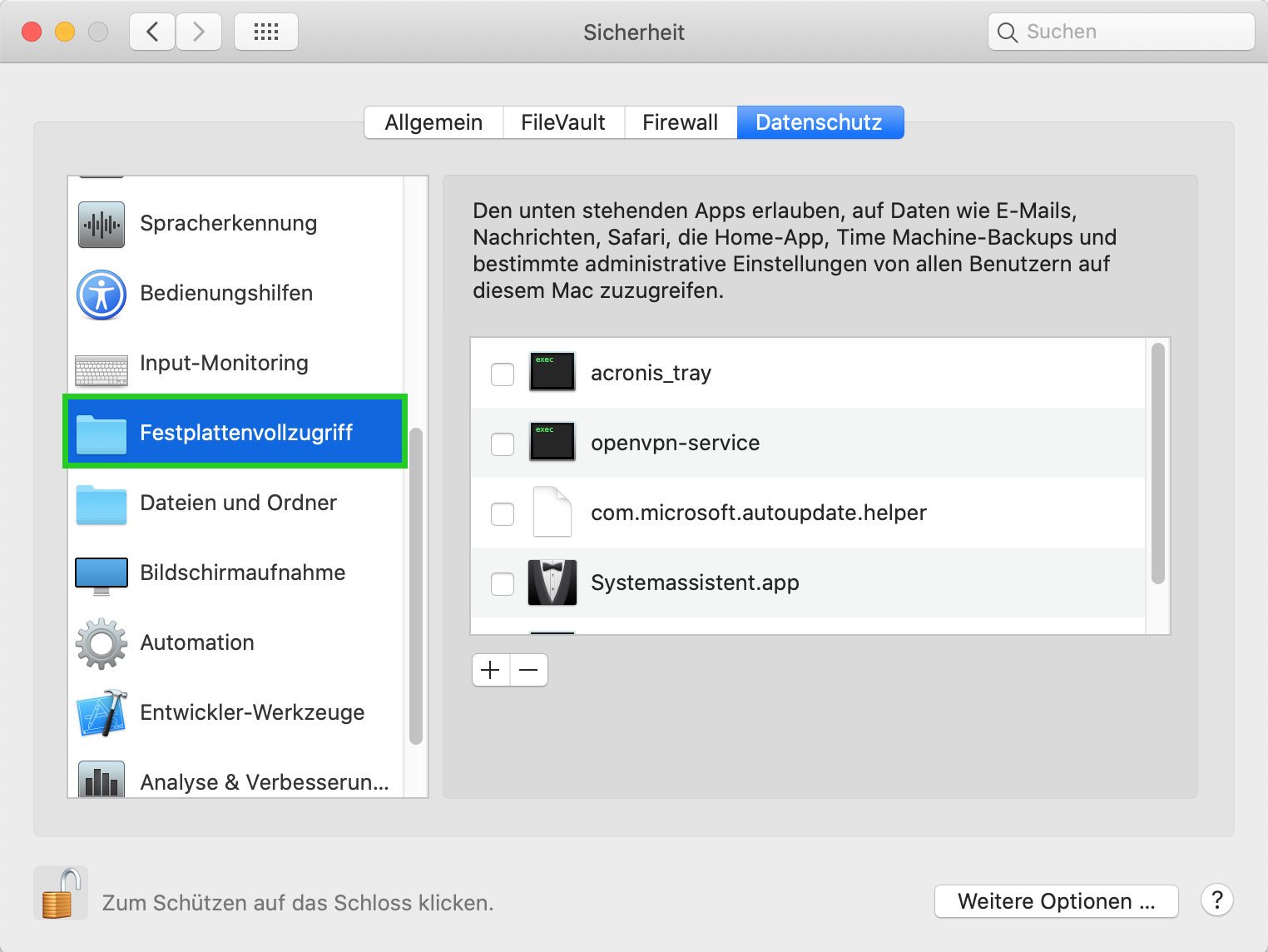 Mac-Agent - Festplattenzugriff Mac-Agent - Festplattenzugriff