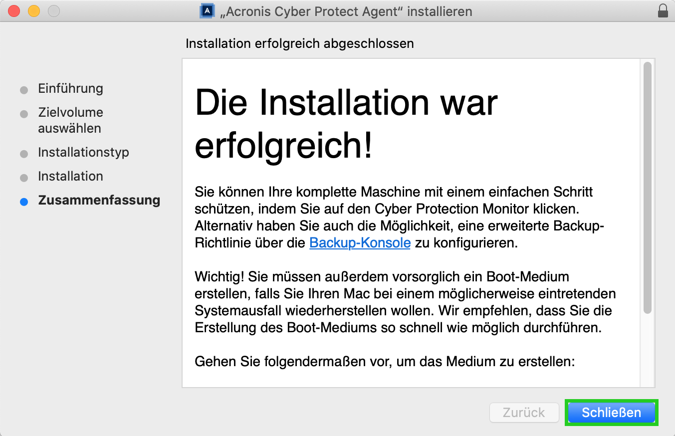 Mac-Agent - Installation erfolgreich Mac-Agent - Installation erfolgreich