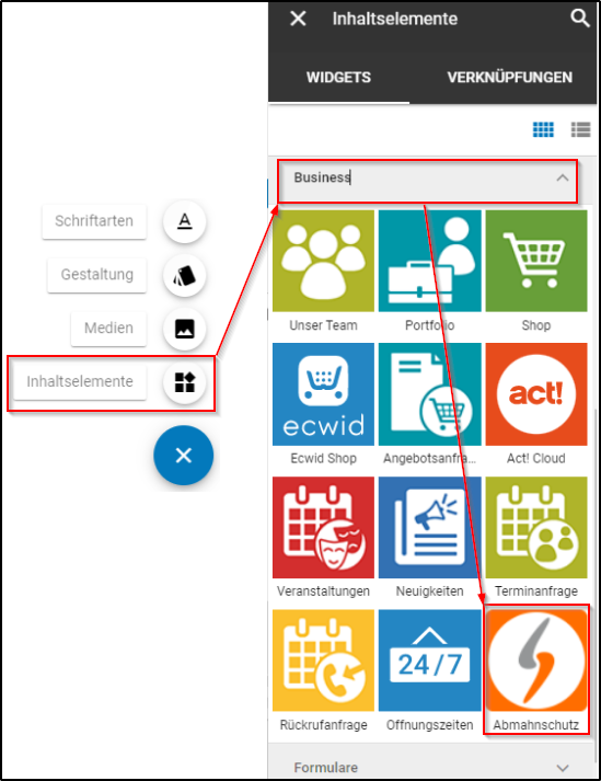 Widget finden Widget finden