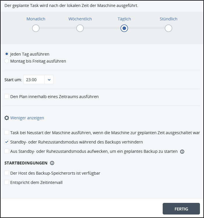 Backup-Zeitpunkt anpassen Backup-Zeitpunkt anpassen