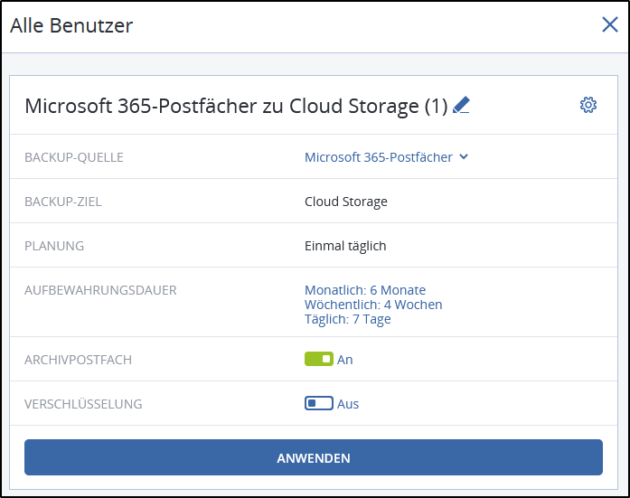 Backup Plan Einstellungen Backup Plan Einstellungen