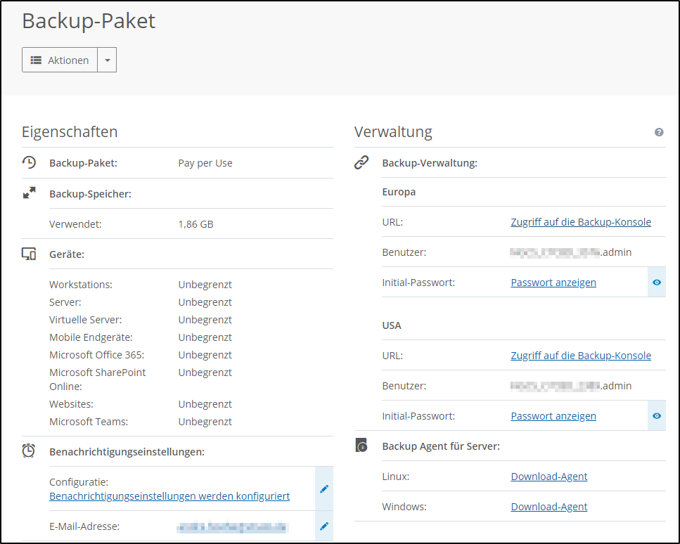 Backup Bereich Backup Bereich