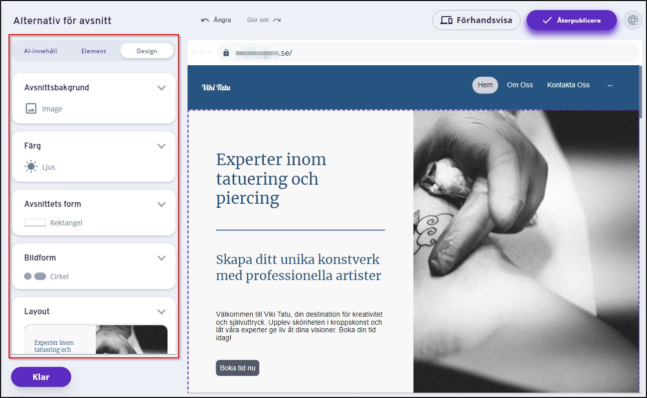 Design Alternativ för avsnitt Design Alternativ för avsnitt