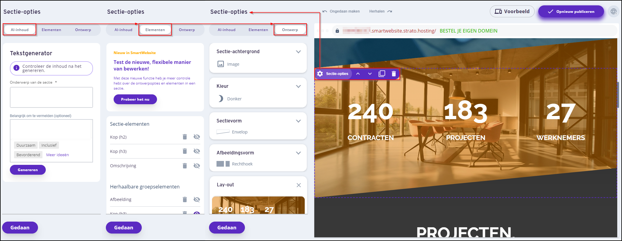 Inhoud - Sectie-opties Inhoud - Sectie-opties