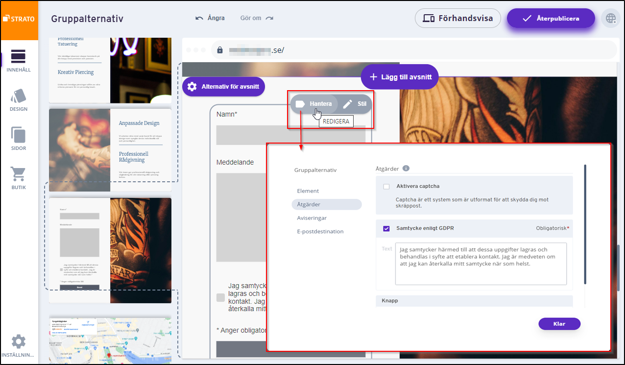 Innehall - hantera element Innehall - hantera element