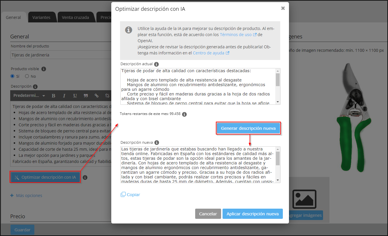 Texto de productos AI Texto de productos AI
