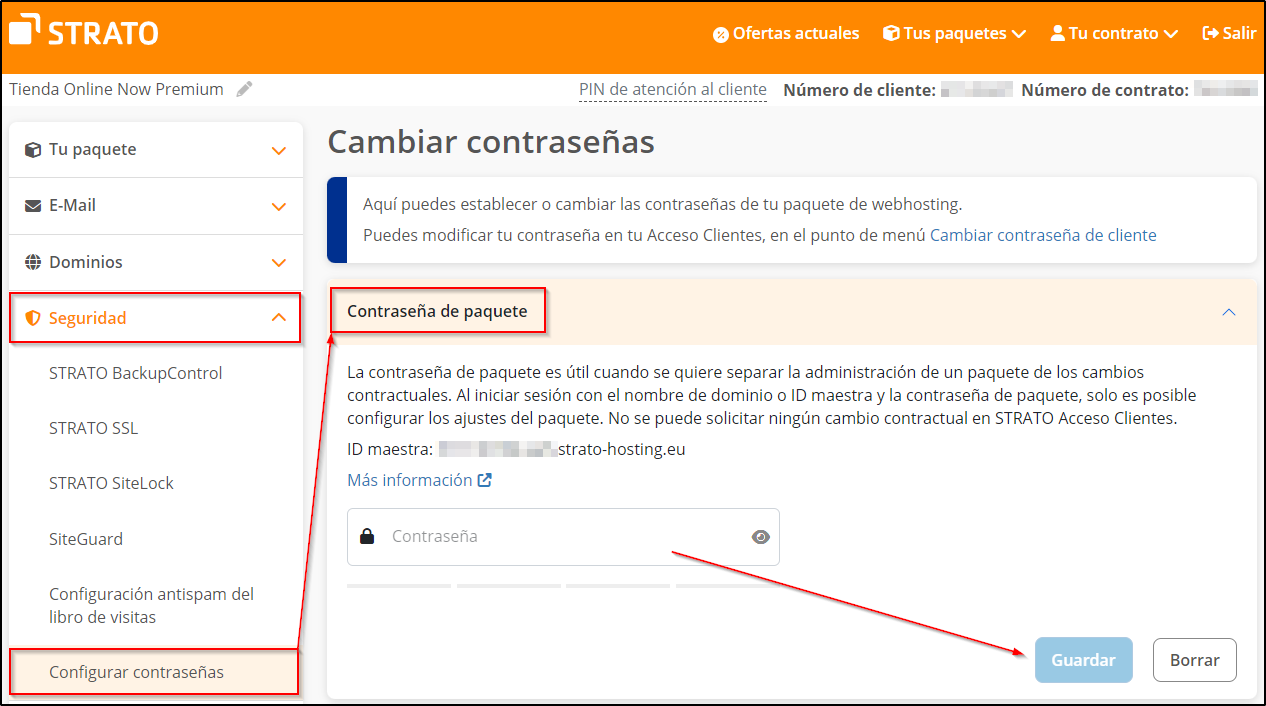 Contrasena de paquete Contrasena de paquete