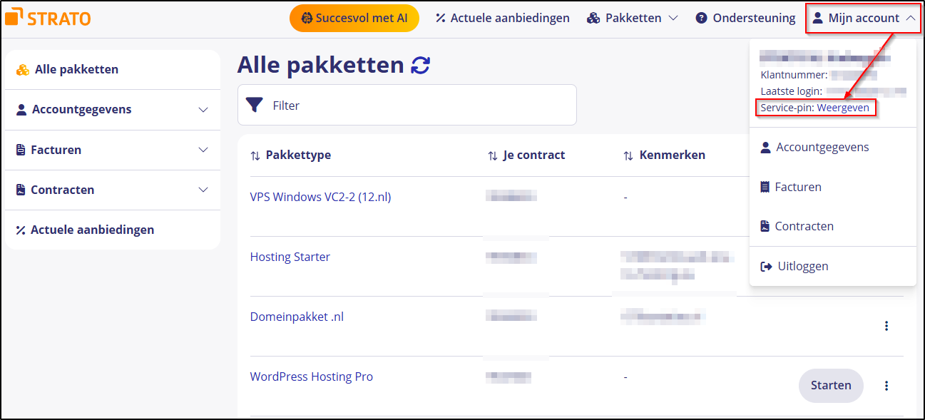 Service-pin weergeven Service-pin weergeven