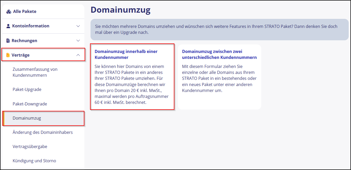 Domainumzug innerhalb Kundennummer Domainumzug innerhalb Kundennummer