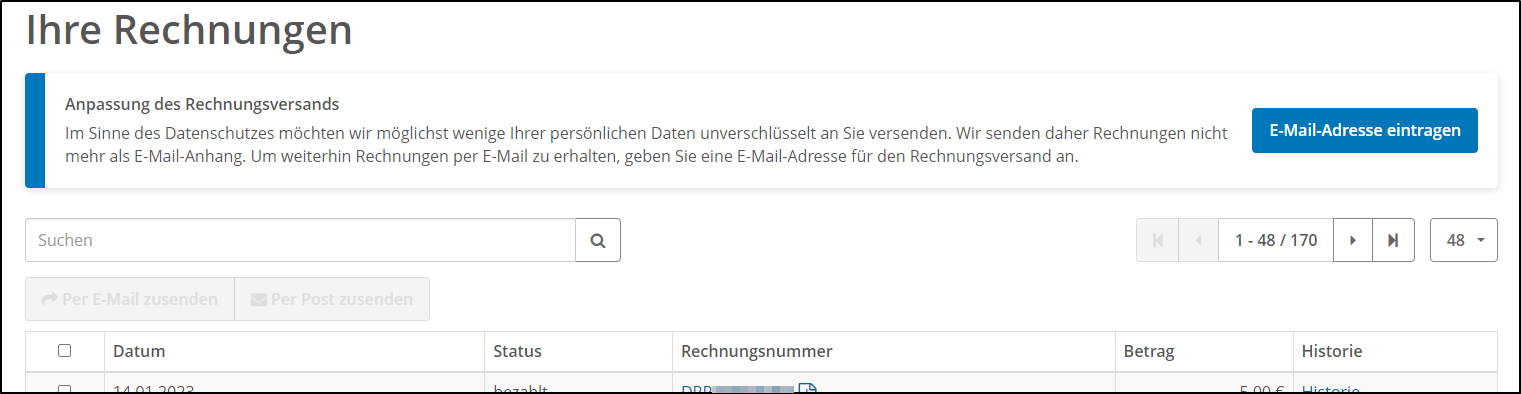 Rechnungsversand-Hinweis Rechnungsversand-Hinweis