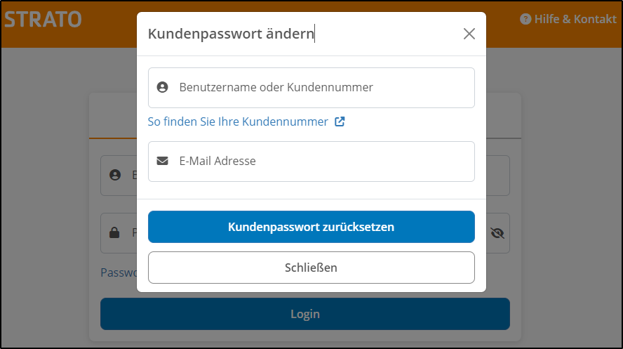 Kundenpasswort zurücksetzen Kundenpasswort zurücksetzen