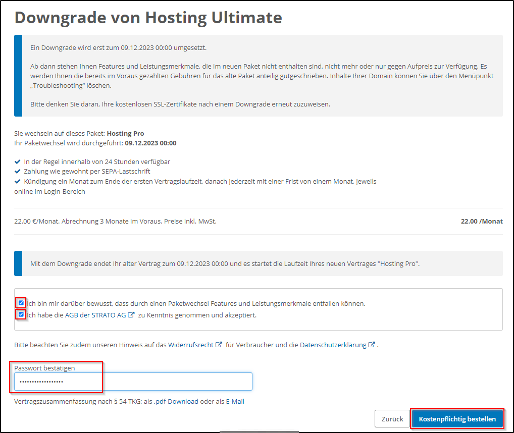 Downgrade bestellen Downgrade bestellen