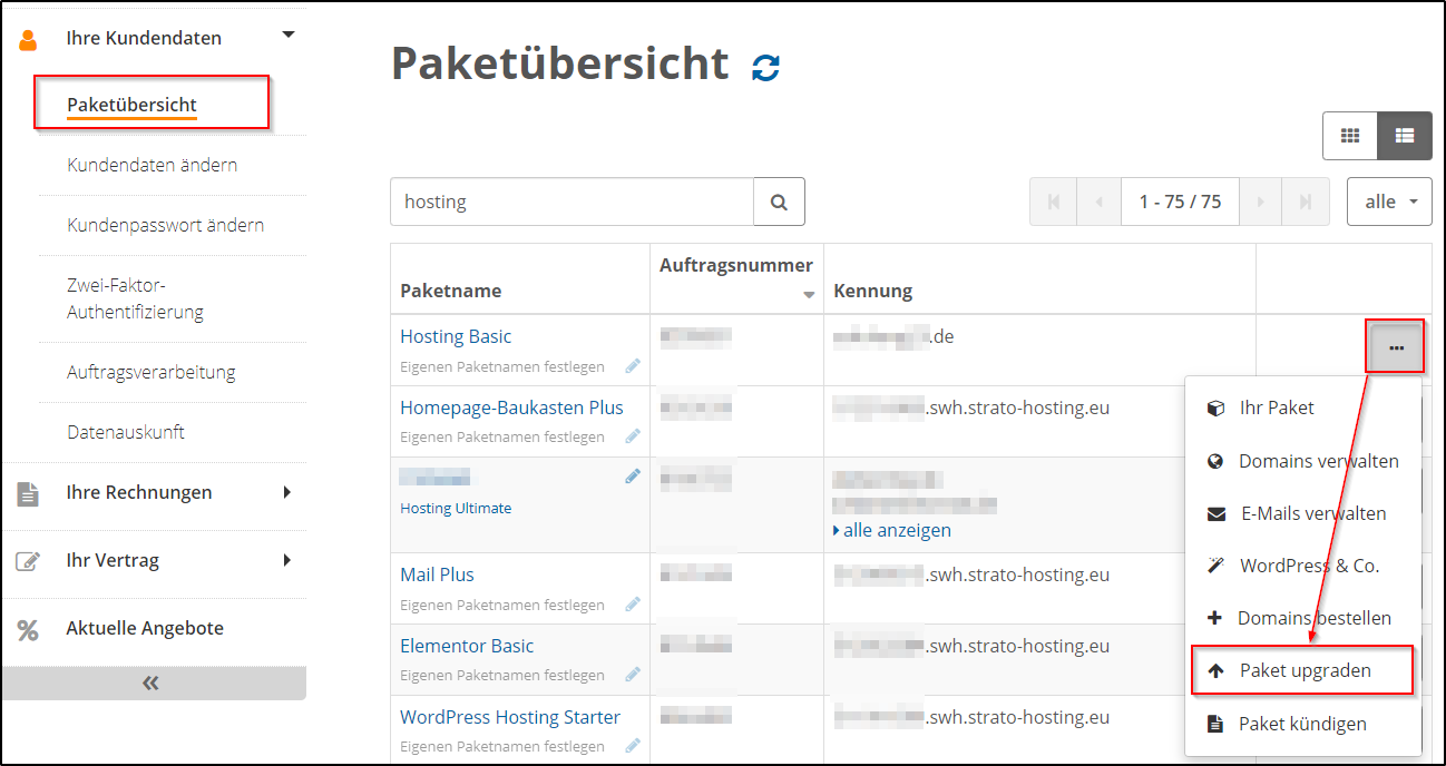 Paket upgraden Paket upgraden