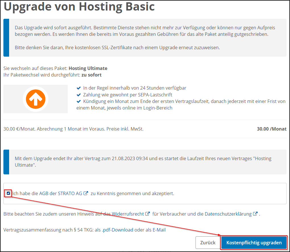 Upgrade bestaetigen Upgrade bestaetigen