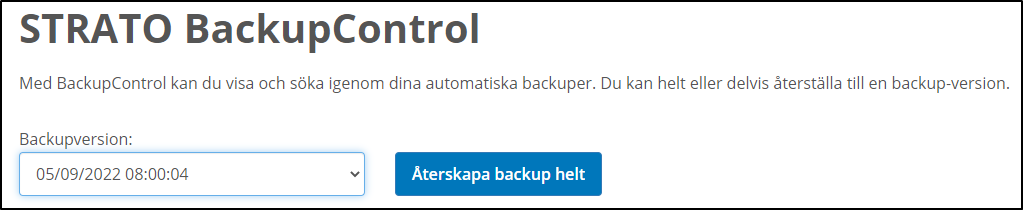 Återskapa backup helt Återskapa backup helt
