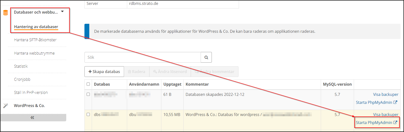 Starta PhpMyAdmin Starta PhpMyAdmin
