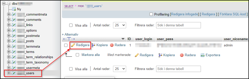 Redigera users Redigera users