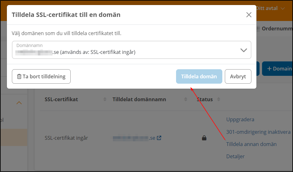 Tilldela SSL Tilldela SSL