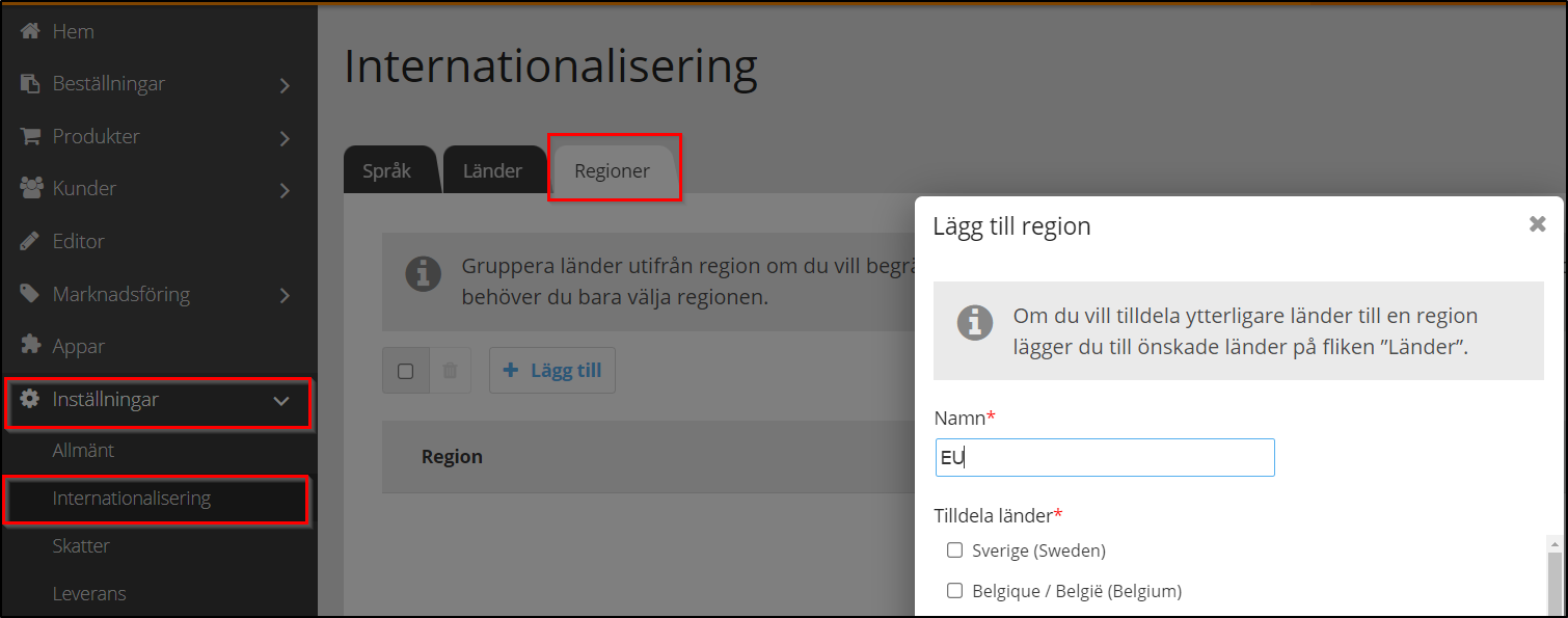 Definition av regioner Definition av regioner
