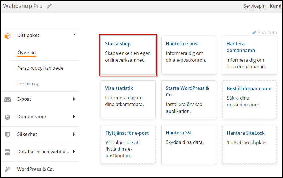 Webbshop Starta i paketet Webbshop Starta i paketet