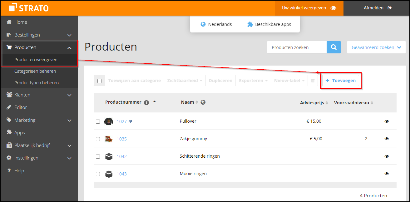 Product aanmaken Product aanmaken
