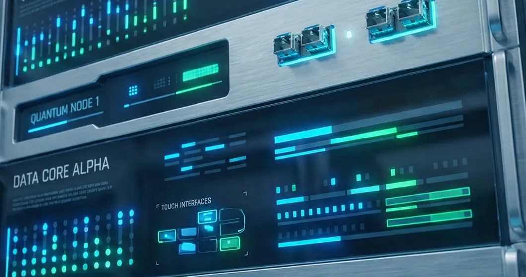 Server im Rechenzentrum mit grünen und blauen Lichtern